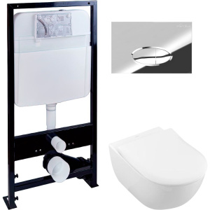 Комплект Унитаз подвесной Villeroy & Boch Subway 2.0 5614R201 alpin + Инсталляция EWRIKA ProLT 0026-2020 + Кнопка 0051 хром