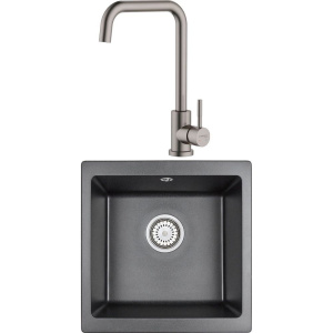 Комплект Мойка кухонная Granula 4451, черный + Смеситель STWORKI HSTW07100 никель, однорычажный, с поворотным изливом, с аэратором, матовый Комплект Мойка кухонная Granula 4451, черный + Смеситель STWORKI HSTW07100 никель, однорычажный, с поворотным изливом, с аэратором, матовый