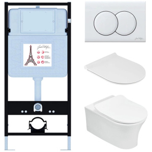 Комплект унитаз с инсталляцией и сиденьем микролифт Jacob Delafon Aleo E21731RU-00 безободковый