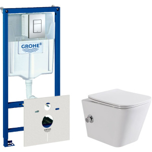 Комплект  Унитаз подвесной BelBagno Due BB3103CHR-BS/SC с микролифтом, со смесителем и функцией биде + Система инсталляции для унитазов Grohe Rapid SL