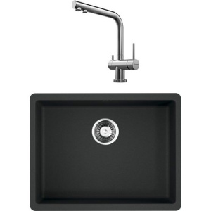 Комплект Мойка кухонная Omoikiri Kata 54-U-BL черная + Смеситель Nagano BN нержавеющая сталь
