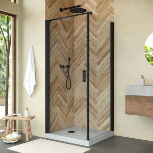 Душевой уголок Vegas Glass EP-Fis Novo 80 02М 01 L профиль черный матовый, стекло прозрачное