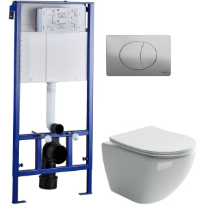 Комплект Унитаз подвесной Ceramicanova Metropol CN4002 безободковый + Инсталляция STWORKI 510162 с кнопкой смыва 230822 хром глянцевый