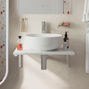 Столешница с раковиной DIWO Элиста 60 белый мрамор, с раковиной Moduo 40 RING Столешница с раковиной DIWO Элиста 60 белый мрамор, с раковиной Moduo 40 RING