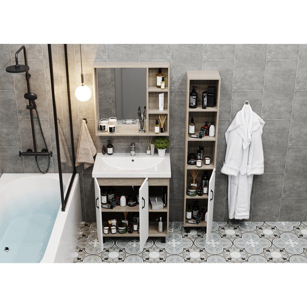 Купить Мебель для ванной Onika Тимбер 70.10 белая, дуб сонома в Москве с доставкой Мебель для ванной Onika Тимбер 70.10 белая, дуб сонома