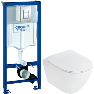 Комплект Унитаз подвесной Cezares Stylus + Крышка CZR-2316-SC с микролифтом + Инсталляция Grohe Rapid SL 38772001 3 в 1 с кнопкой смыва