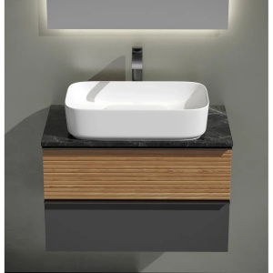 Тумба с раковиной Sancos Delta 80 см, дуб красный, графит, столешница черный мрамор, раковина CN5021 Тумба с раковиной Sancos Delta 80 см, дуб красный, графит, столешница черный мрамор, раковина CN5021