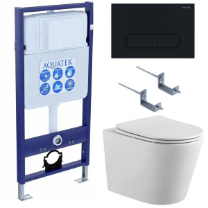 Комплект унитаз с инсталляцией, кнопкой и сиденьем микролифт Aquatek Вега SET AQUATEK ВЕГА cmp-017 безободковый