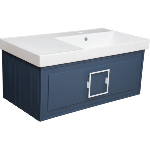 Тумба с раковиной La Fenice Cubo 90 R синяя, ручка белая