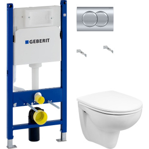 Комплект Унитаз подвесной Wanfald Lauta 47302100005 белый + Инсталляция Geberit Duofix Delta 458.149.21.1 с кнопкой смыва, хром