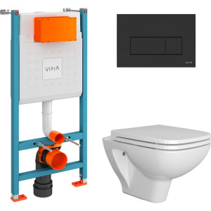 Комплект Унитаз подвесной DIWO Сочи 7508N003-0079 безободковый + Крышка Yakut 0344 с микролифтом + Инсталляция VitrA V-Fix Core + Кнопка Root Square 740-2311 черная матовая