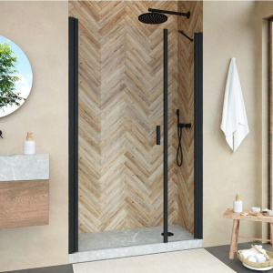 Душевая дверь в нишу Vegas Glass EP-F-2 Novo 160 02М 01 L профиль черный матовый, стекло прозрачное