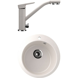 Комплект Мойка кухонная Ulgran U-405 -331 белая + Смеситель U-010 -331 белый