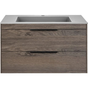 Тумба с раковиной Vincea Chiara 2D 80, 2 ящика, темный дуб, с серой раковиной