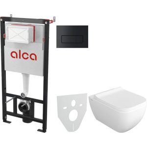 Комплект Унитаз подвесной VitrA Shift 7742B003-0075 белый глянцевый + Крышка DIWO Шифт 0405 с микролифтом + Инсталляция AlcaPlast AM101/1120-4:1 RU M578-0001 кнопка смыва черная