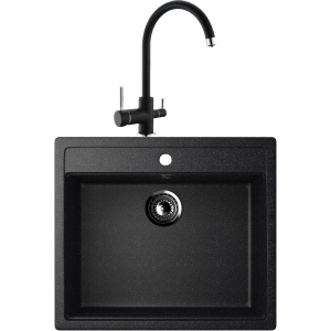 Комплект Мойка кухонная Ulgran U-104 -308 черная + Смеситель Domaci Солерно DC-3007 морион
