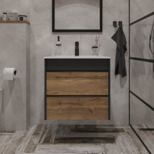 Тумба с раковиной STWORKI Гриндстед 60, дуб таксония, антрацит матовый Тумба с раковиной STWORKI Гриндстед 60, дуб таксония, антрацит матовый