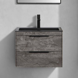 Тумба с раковиной Vincea Chiara 2D 60, 2 ящика, камень, с черной раковиной