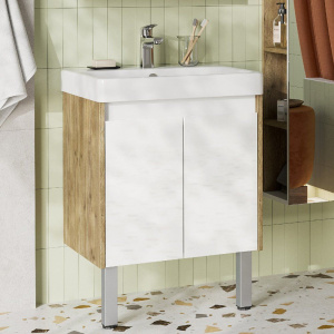 Тумба с раковиной AQUATON Сканди 55 белая глянцевая, дуб рустикальный
