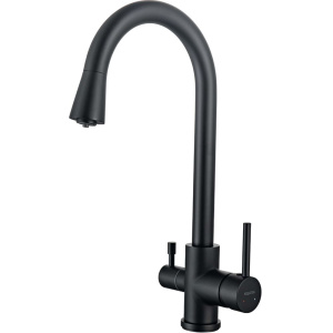 Смеситель для кухни Акватек AQ1085MB, с краном для питьевой воды, матовый черный
