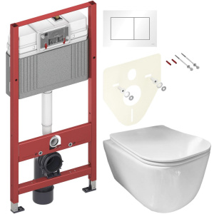Комплект Унитаз подвесной Ceramicanova New Day CN3005 с микролифтом, безободковый + Инсталляция TECE Base 9400413 4 в 1 с кнопкой смыва