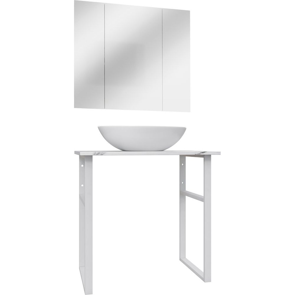 Купить Мебель для ванной DIWO Элиста 80 белый мрамор, с раковиной Moduo 55 Leaf в Москве с доставкой Мебель для ванной DIWO Элиста 80 белый мрамор, с раковиной Moduo 55 Leaf