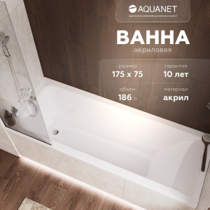 Акриловая ванна Aquanet Ellis 332923 175x75 см, с каркасом