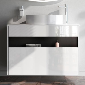 Тумба с раковиной AM.PM Func 100 белый глянец, со столешницей, раковина M8FWCC20550WG