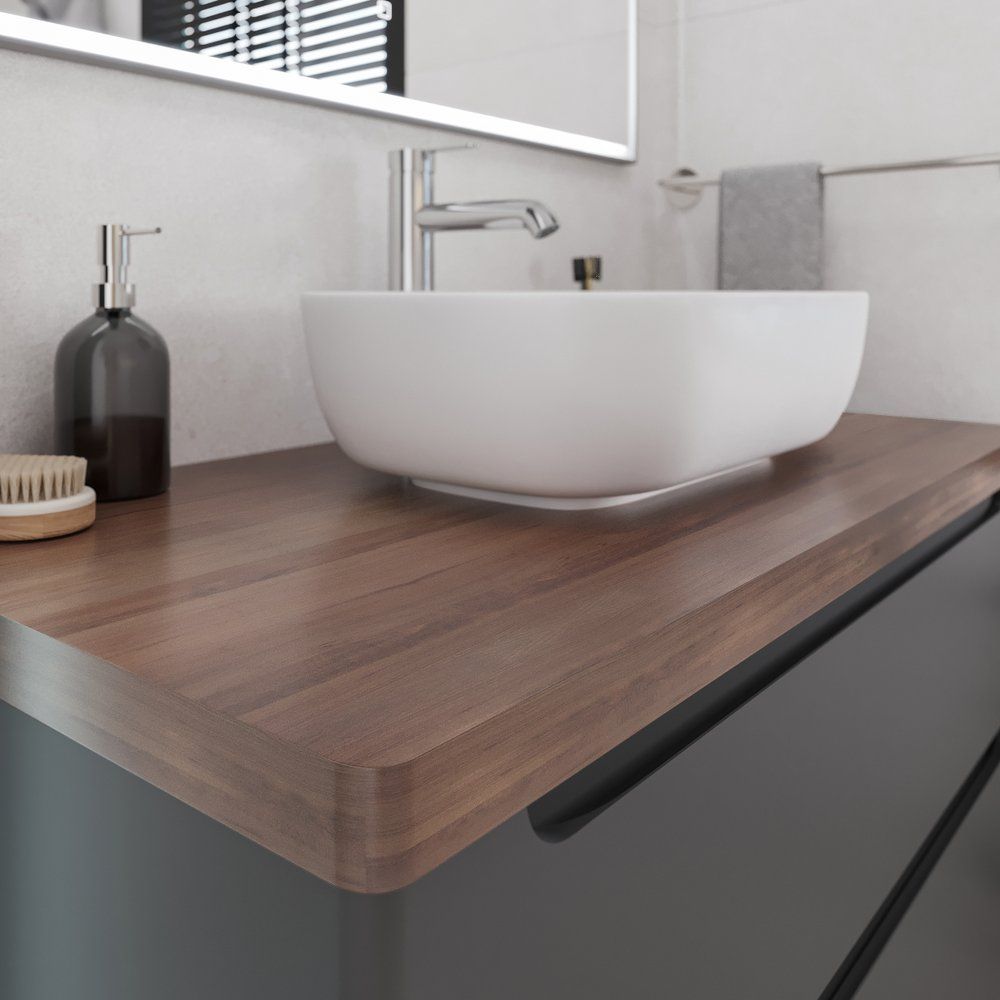 Купить Мебель для ванной STWORKI Берген 100, серая с темной столешницей, раковина Moduo 50 Square в Москве с доставкой Мебель для ванной STWORKI Берген 100, серая с темной столешницей, раковина Moduo 50 Square