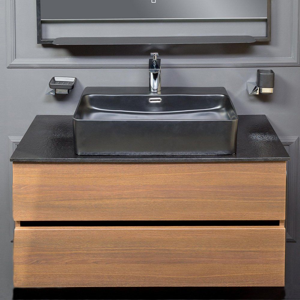 Купить Мебель для ванной Armadi Art Vallessi 100 со столешницей антрацит, дуб темный в Москве с доставкой Мебель для ванной Armadi Art Vallessi 100 со столешницей антрацит, дуб темный