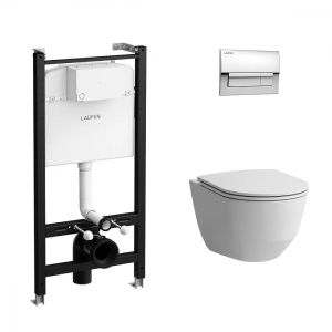 Комплект унитаз с инсталляцией, кнопкой и сиденьем микролифт Laufen PRO Z.RU93.0.761.5 безободковый