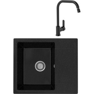 Комплект Мойка кухонная Practik PR-M 575-004 черный оникс + Смеситель MEGA City MG- ZRV104-B черный