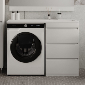 Тумба с раковиной Style Line Даллас 110 Люкс Plus R напольная, белая, 3 ящика