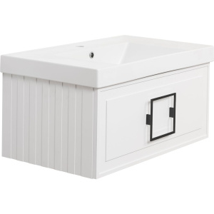 Тумба с раковиной La Fenice Cubo 80 белая, ручка черная Тумба с раковиной La Fenice Cubo 80 белая, ручка черная