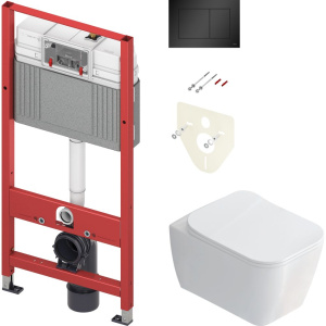 Комплект  Унитаз подвесной STWORKI Монтре SETK3204-2616 безободковый, с микролифтом + Система инсталляции для унитазов TECE Base K440407 с кнопкой смы