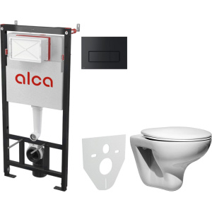 Комплект Унитаз подвесной Roca Mateo + Крышка DIWO Матео 0346 с микролифтом + Инсталляция AlcaPlast AM101/1120-4:1 RU M578-0001 кнопка смыва черная