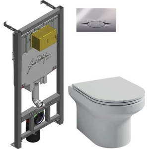 Комплект Унитаз подвесной Jacob Delafon Elite EDX114RU-00 безободковый + Инсталляция + Кнопка E29027-CP хром
