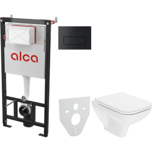 Комплект Унитаз подвесной DIWO Сочи 7508N003-0079 безободковый + Крышка Yakut 0344 с микролифтом + Инсталляция AlcaPlast AM101/1120-4:1 RU M578-0001 кнопка смыва черная