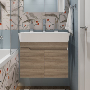 Тумба с раковиной DIWO Воронеж, 60 подвесная, ореховый дубослив, с сифоном