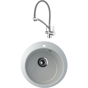 Комплект Мойка кухонная Ulgran U-405 -310 серая + Смеситель Lemark Comfort LM3071C-Gray с гибким изливом, хром, серый