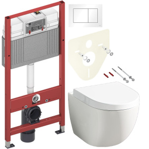 Комплект Унитаз подвесной VitrA Sento + Крышка с микролифтом, петли хром + Инсталляция TECE Base 9400413 4 в 1 с кнопкой смыва