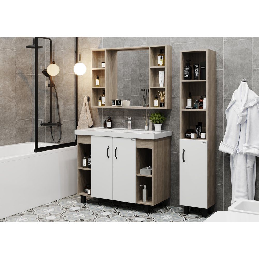 Купить Мебель для ванной Onika Тимбер 100 белая матовая, дуб сонома в Москве с доставкой Мебель для ванной Onika Тимбер 100 белая матовая, дуб сонома