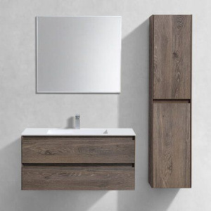 Мебель для ванной Vincea Luka 100, 2 ящика, темный дуб, с белой раковиной