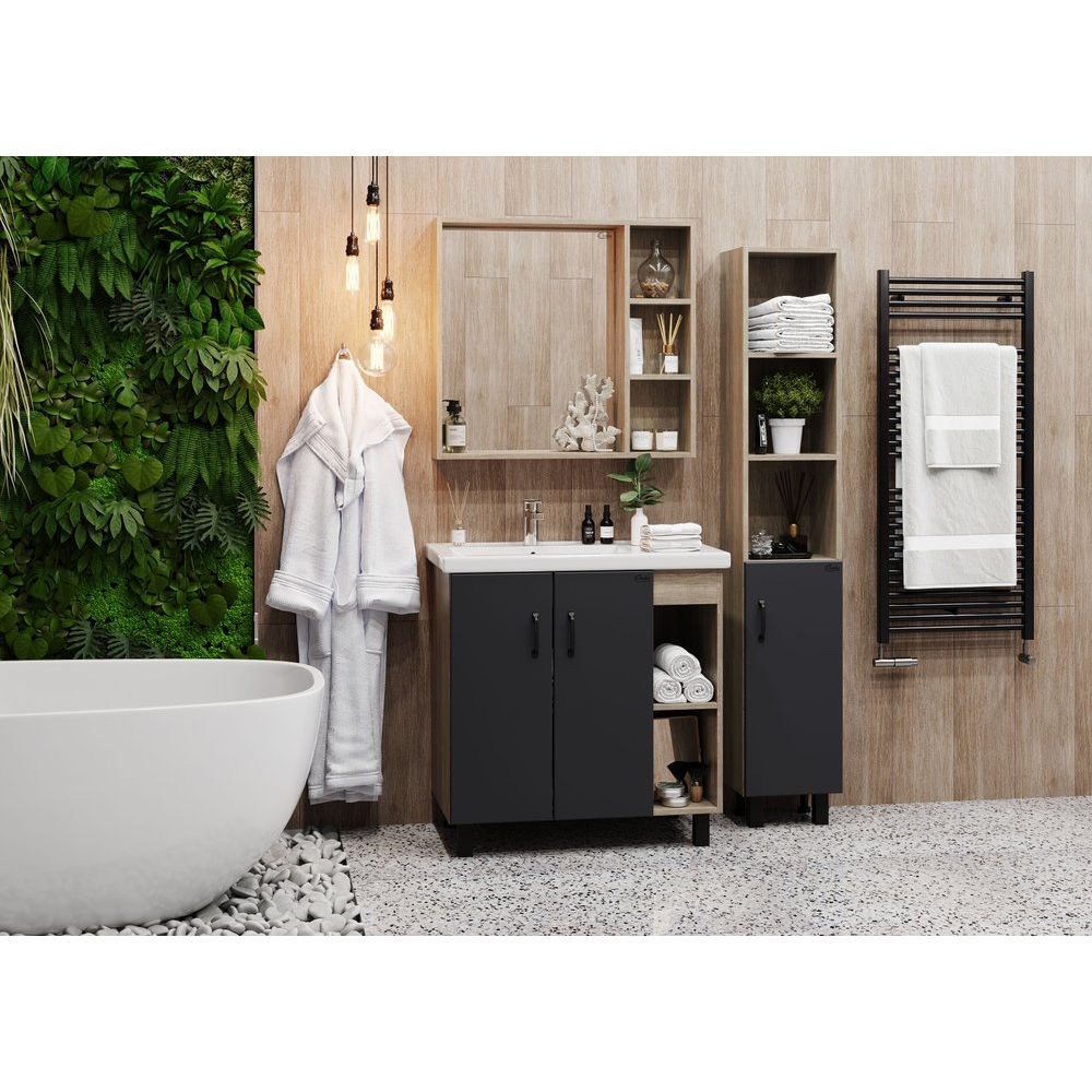 Купить Мебель для ванной Onika Тимбер 80.10 R, серая, дуб сонома в Москве с доставкой Мебель для ванной Onika Тимбер 80.10 R, серая, дуб сонома