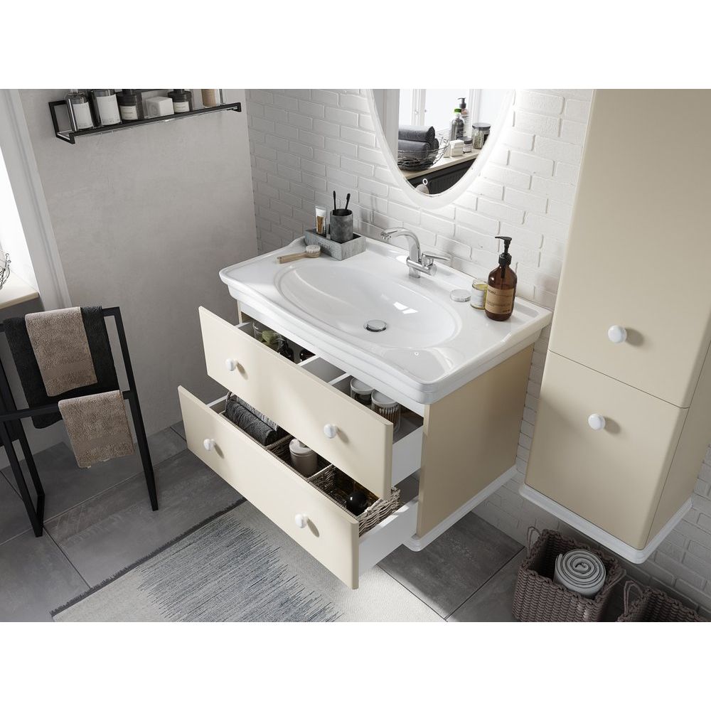 Купить Мебель для ванной STWORKI Вестерос 85 бежевая, в стиле прованс (гарнитур. комплект) в Москве с доставкой Мебель для ванной STWORKI Вестерос 85 бежевая, в стиле прованс (гарнитур. комплект)