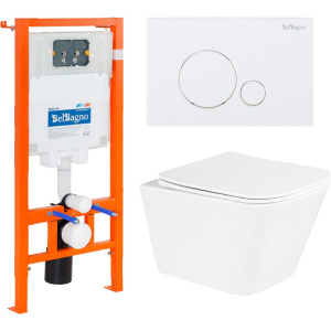 Комплект Унитаз подвесной BelBagno Due BB3103CHR/SC безободковый, с микролифтом, инсталляция BB002-80 с кнопкой BB014-SR-BIANCO Комплект Унитаз подвесной BelBagno Due BB3103CHR/SC безободковый, с микролифтом, инсталляция BB002-80 с кнопкой BB014-SR-BIANCO