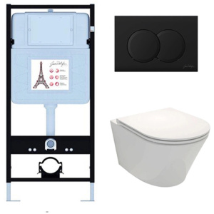 Комплект унитаз с инсталляцией, кнопкой и сиденьем Jacob Delafon Rodin+ E21750RU-BL