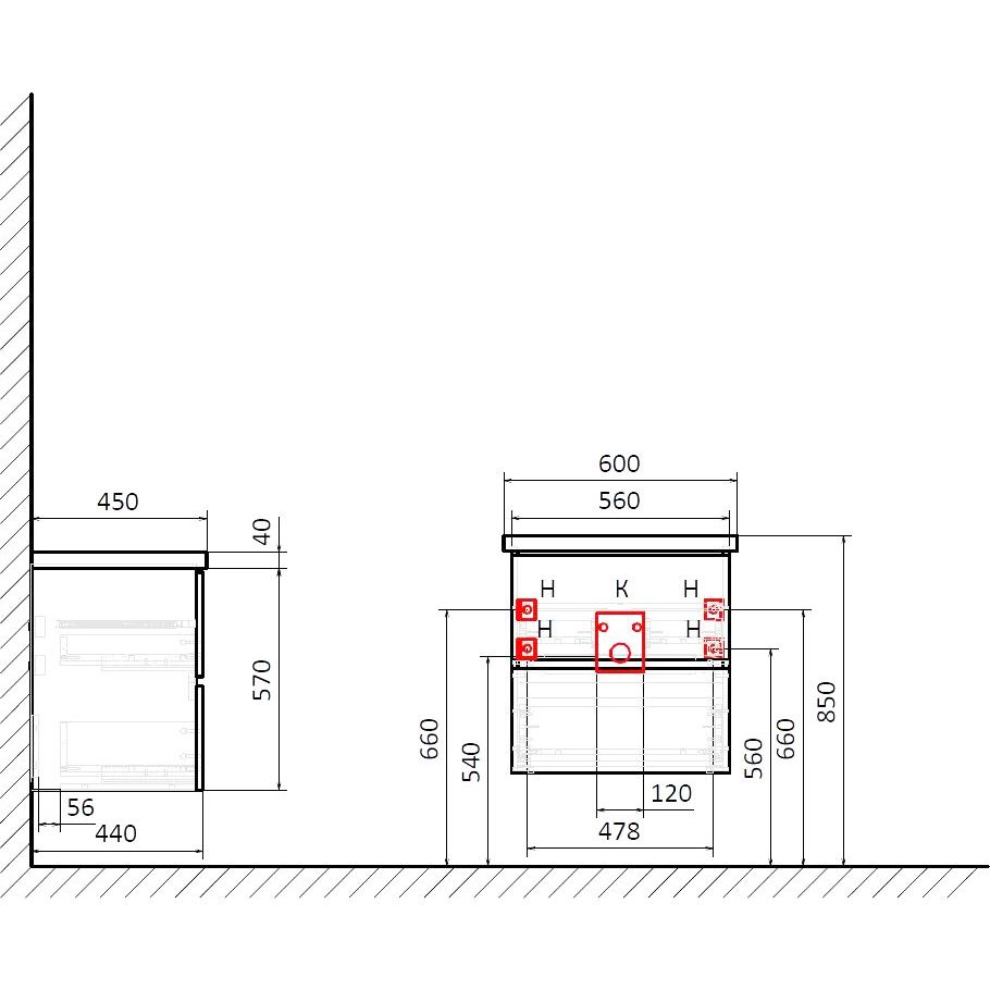 Купить Мебель для ванной STWORKI Колдинг 60 антрацит, с раковиной 50 Square, столешница орех матовый в Москве с доставкой Мебель для ванной STWORKI Колдинг 60 антрацит, с раковиной 50 Square, столешница орех матовый