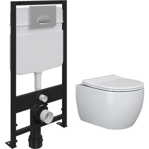 Комплект Унитаз подвесной Ceramicanova Play CN3001 с микролифтом, безободковый + Инсталляция EWRIKA ProLT 0026-2020 + Кнопка 0051 хром