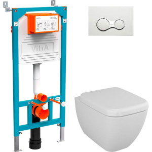 Комплект Унитаз подвесной VitrA Shift 7742B003-0075 белый глянцевый + Крышка 91-003-009 с микролифтом, петли хром + Инсталляция 800-2009 с кнопкой смыва, белая Комплект Унитаз подвесной VitrA Shift 7742B003-0075 белый глянцевый + Крышка 91-003-009 с микролифтом, петли хром + Инсталляция 800-2009 с кнопкой смыва, белая